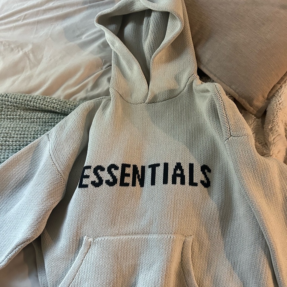 Fear of God Essentials Light Gray Hoodie with Black Logo
